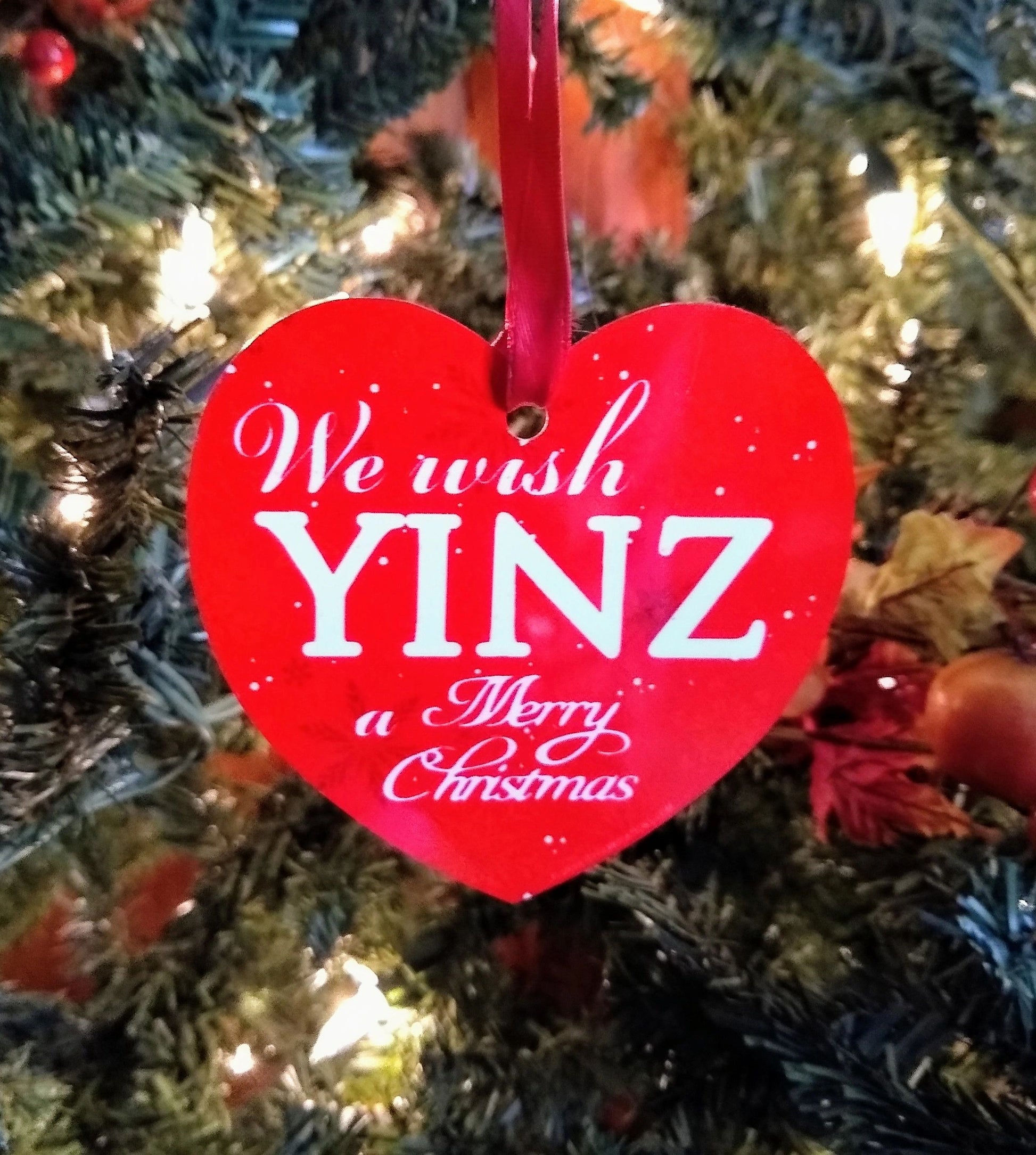 We Wish Yinz a Merry Christmas tree heart shape Ornament by Flood City Fabrications