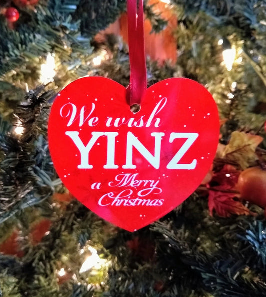 We Wish Yinz a Merry Christmas tree heart shape Ornament by Flood City Fabrications