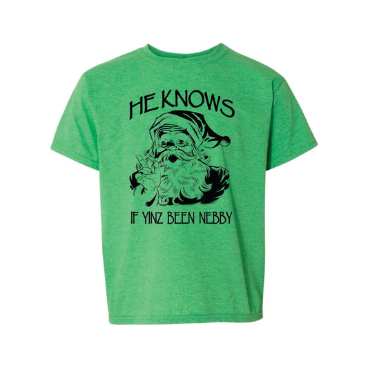 He Knows if Yinz Been Nebby Santa Pennsylvania T-Shirt by Flood City Fabrications