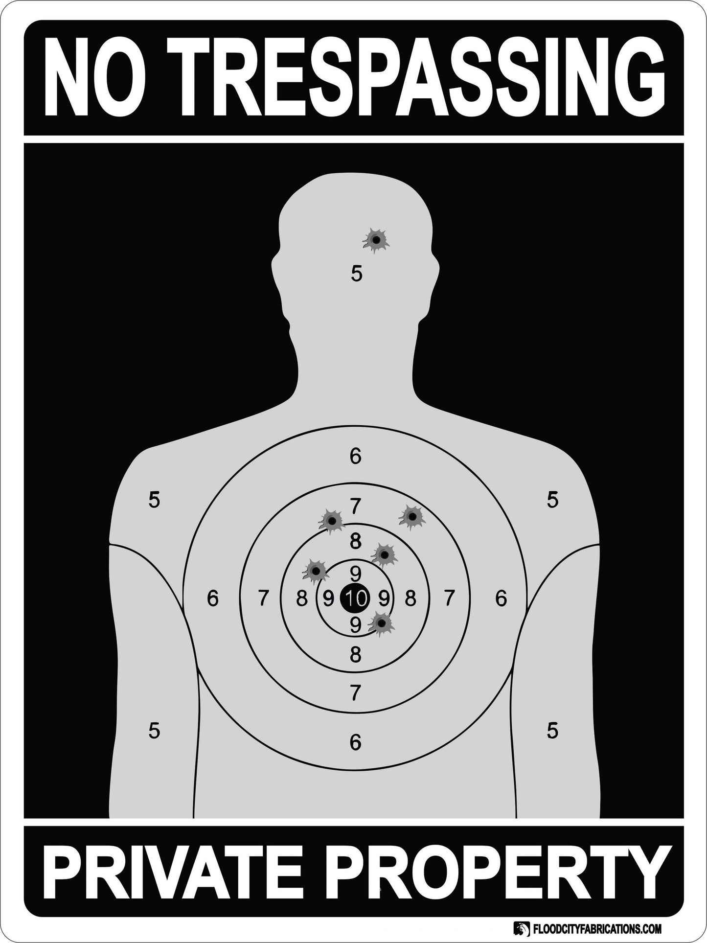 No Trespassing Private Property Target Silhouette Sign 9X12 by Flood City Fabrications