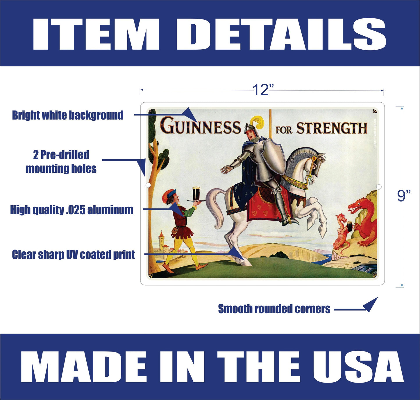 Vintage Reproduction Guinness For Strength Beer Sign – 9x12 – alternate product view