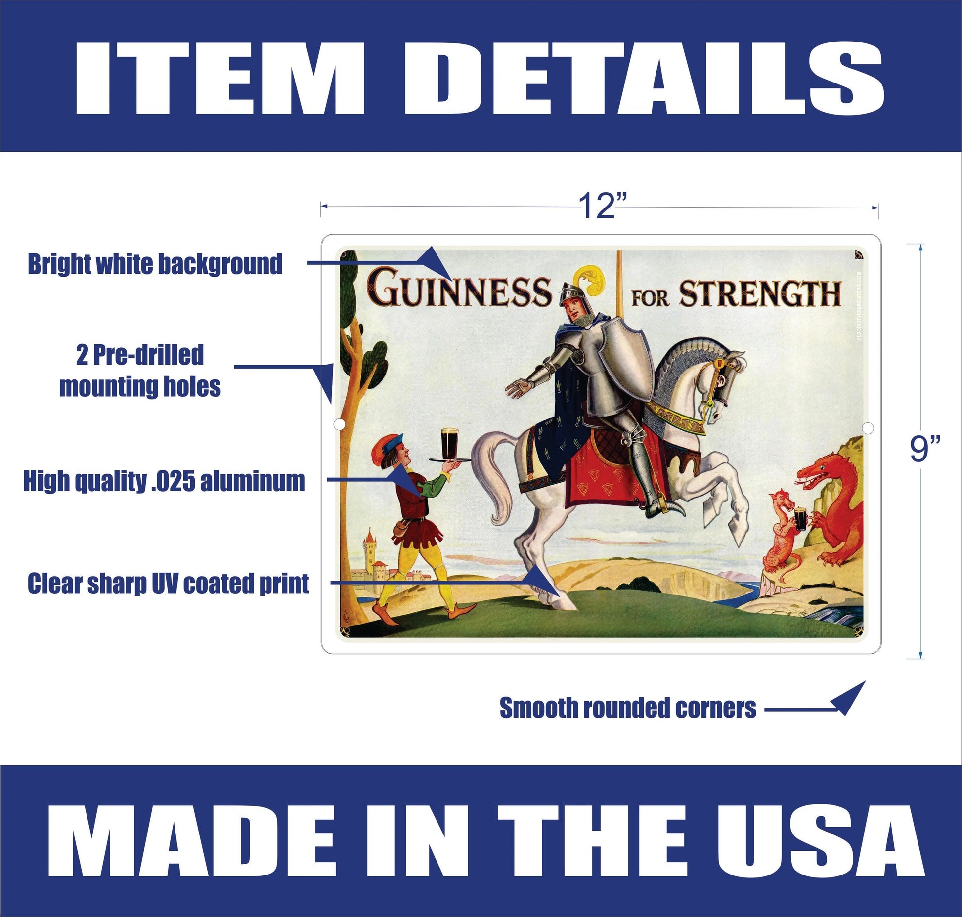 Vintage Reproduction Guinness For Strength Beer Sign – 9x12 – alternate product view