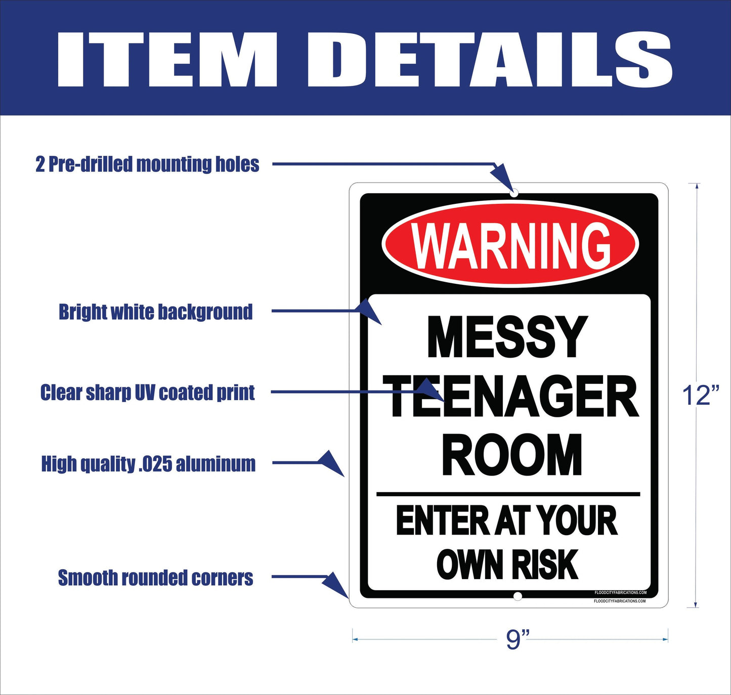 Warning Messy Teenager Room Sign – alternate product view