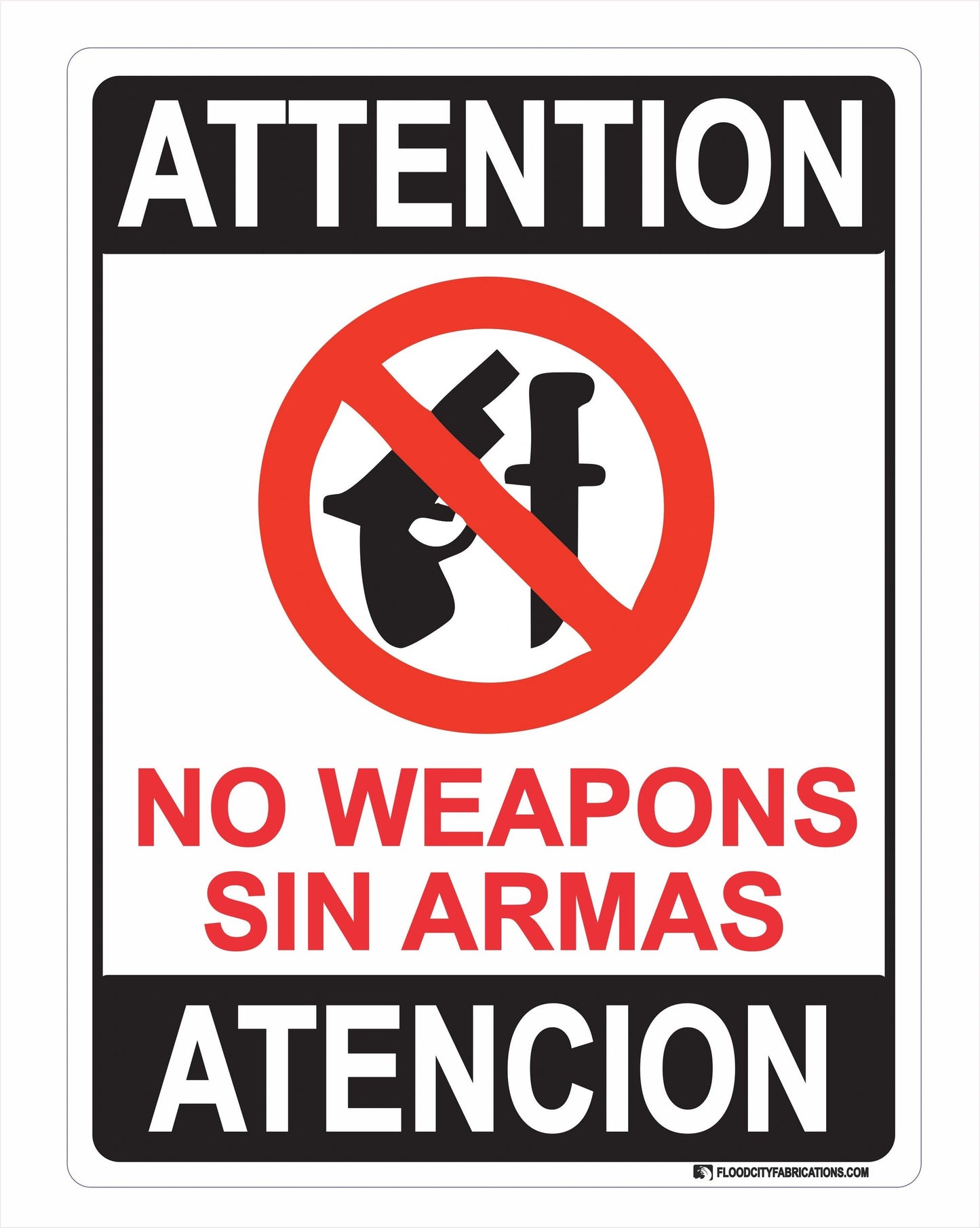 Spanish and English No Weapons Sign Sin Armas Attention – alternate product view
