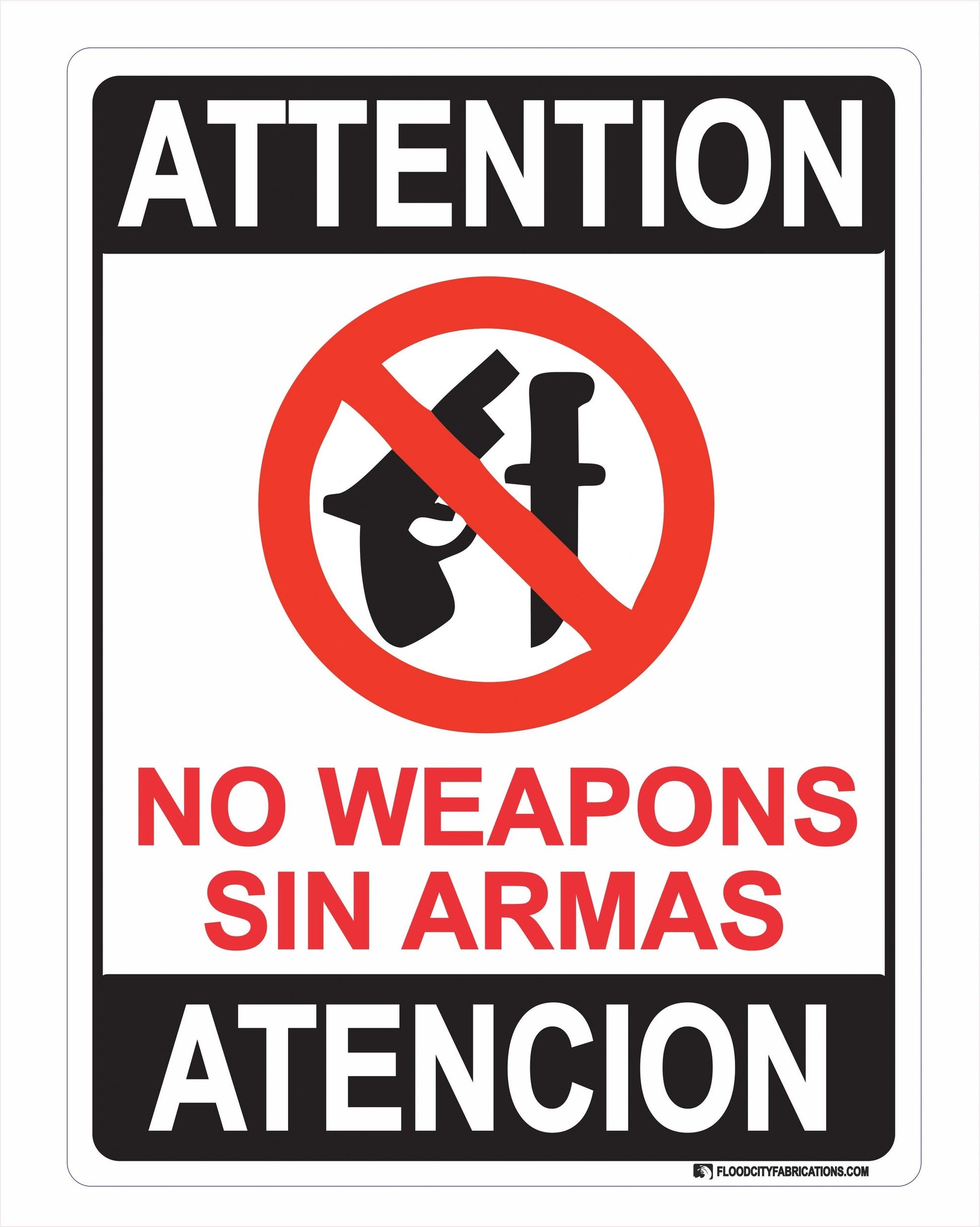 Spanish and English No Weapons Sign Sin Armas Attention – alternate product view