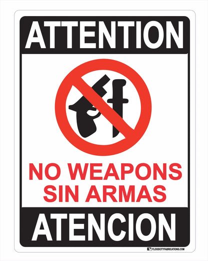 Spanish and English No Weapons Sign Sin Armas Attention – alternate product view