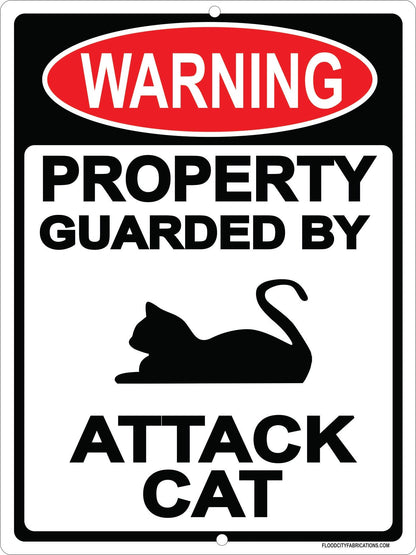 Warning Property Guarded by Attack Cat Sign 9x12 Metal – alternate product view