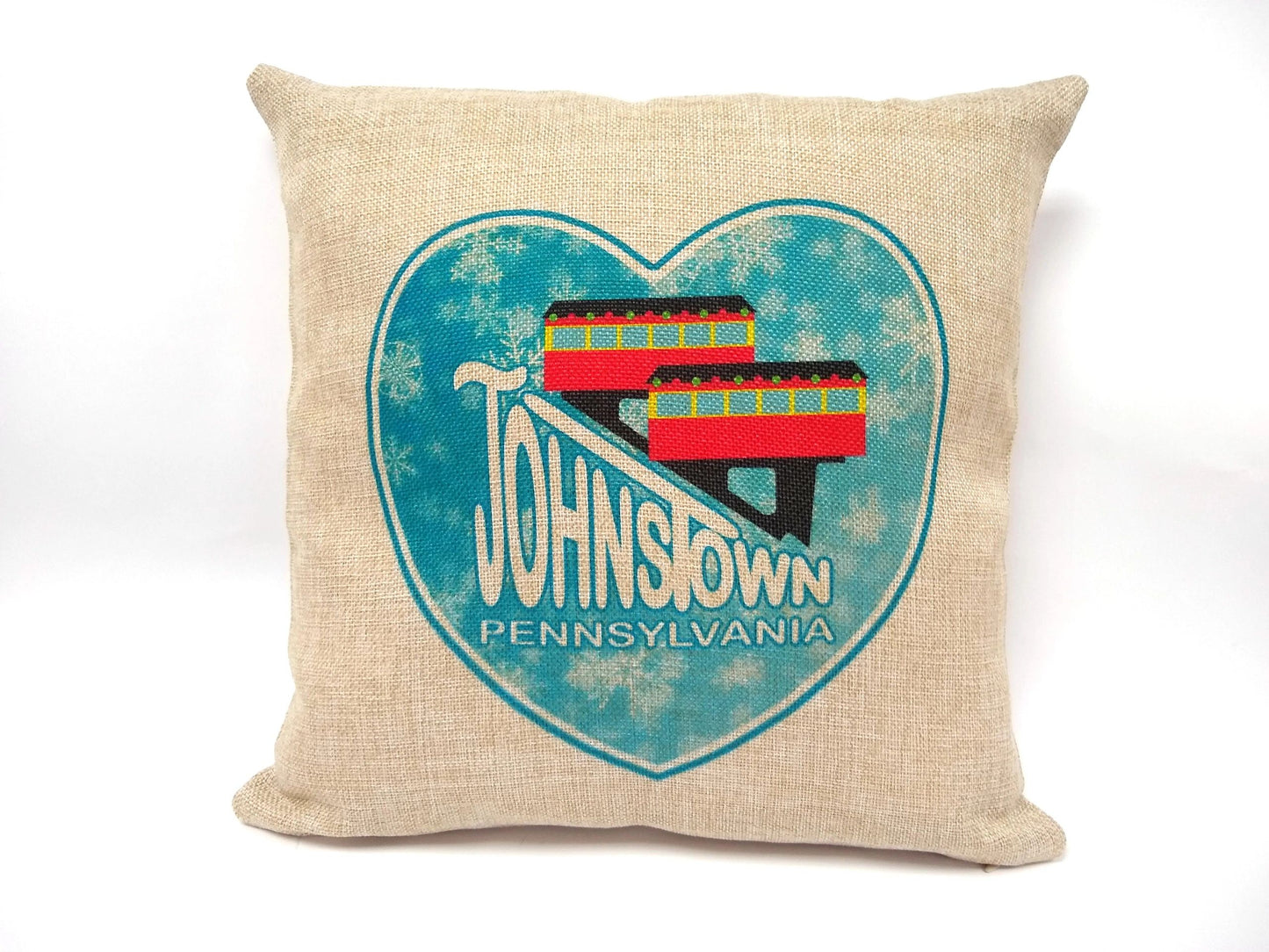 Johnstown PA Inclined Plane Christmas Heart Pillow by Flood City Fabrications
