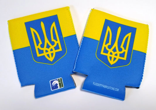 Ukraine Beverage insulator Ukrainian Flag Crest 2 pack by Flood City Fabrications