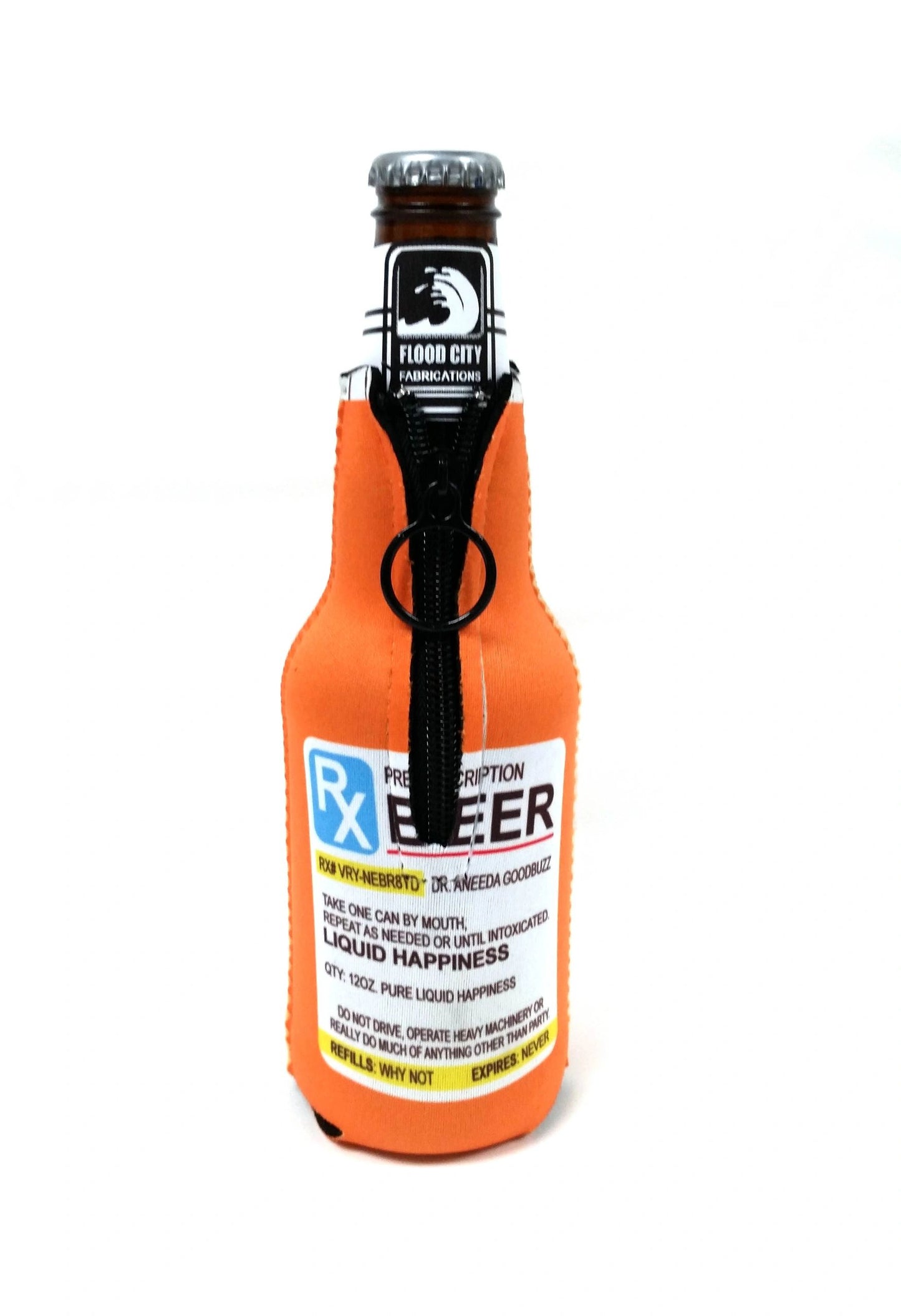 Prescription Beer Bottle Holder Hugger with zipper by Flood City Fabrications